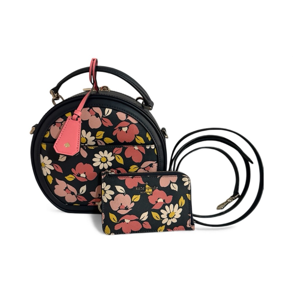 Kate Spade Traveler Road Trip Floral Print Round Crossbody L-zip With Wallet